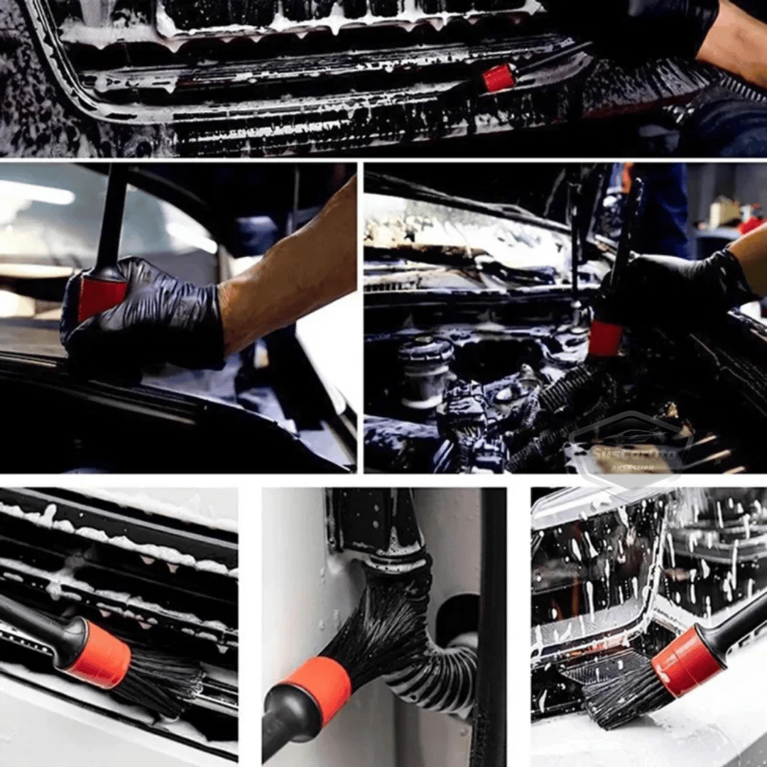Set de cepillos profesionales para detalles de coches, 5 tamaños diferentes, cepillo de limpieza de ventilación de aire acondicionado para coche, cepillo de limpieza detallada interior y exterior de coche.