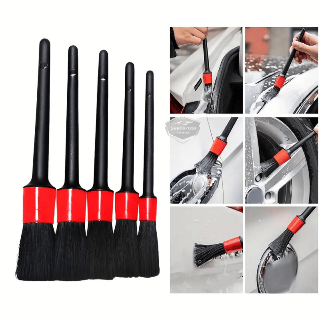 Set de cepillos profesionales para detalles de coches, 5 tamaños diferentes, cepillo de limpieza de ventilación de aire acondicionado para coche, cepillo de limpieza detallada interior y exterior de coche.