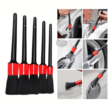 Set de cepillos profesionales para detalles de coches, 5 tamaños diferentes, cepillo de limpieza de ventilación de aire acondicionado para coche, cepillo de limpieza detallada interior y exterior de coche.
