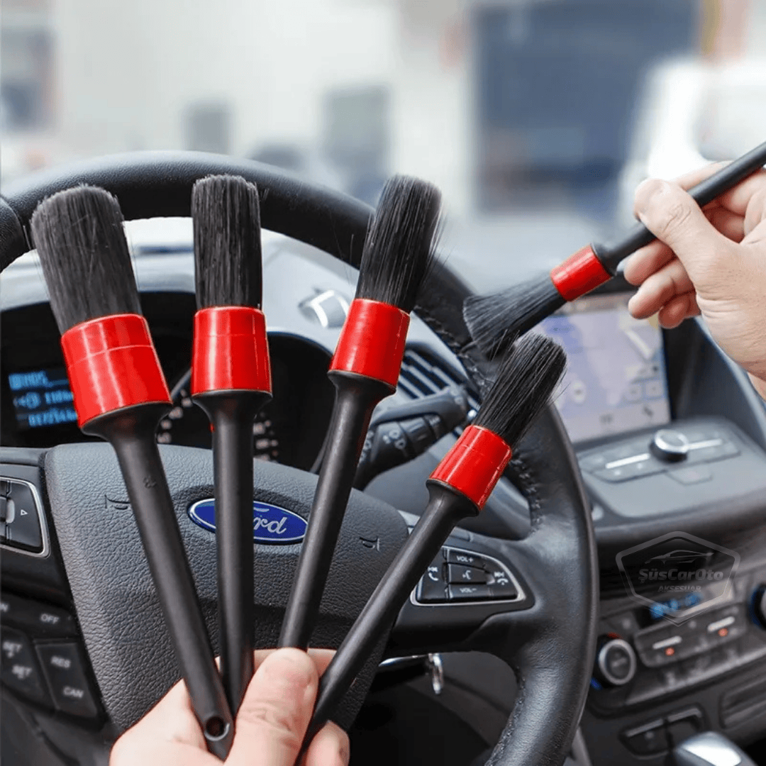 Set de cepillos profesionales para detalles de coches, 5 tamaños diferentes, cepillo de limpieza de ventilación de aire acondicionado para coche, cepillo de limpieza detallada interior y exterior de coche.