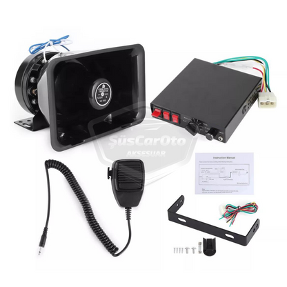 Sirena de policía profesional, sonido ajustable, sirena potente, bocina con megáfono y micrófono, metal 100W 12V/24V con salida de luz de advertencia