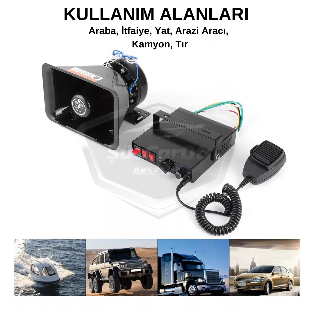 Sirena de policía profesional, sonido ajustable, sirena potente, bocina con megáfono y micrófono, metal 100W 12V/24V con salida de luz de advertencia