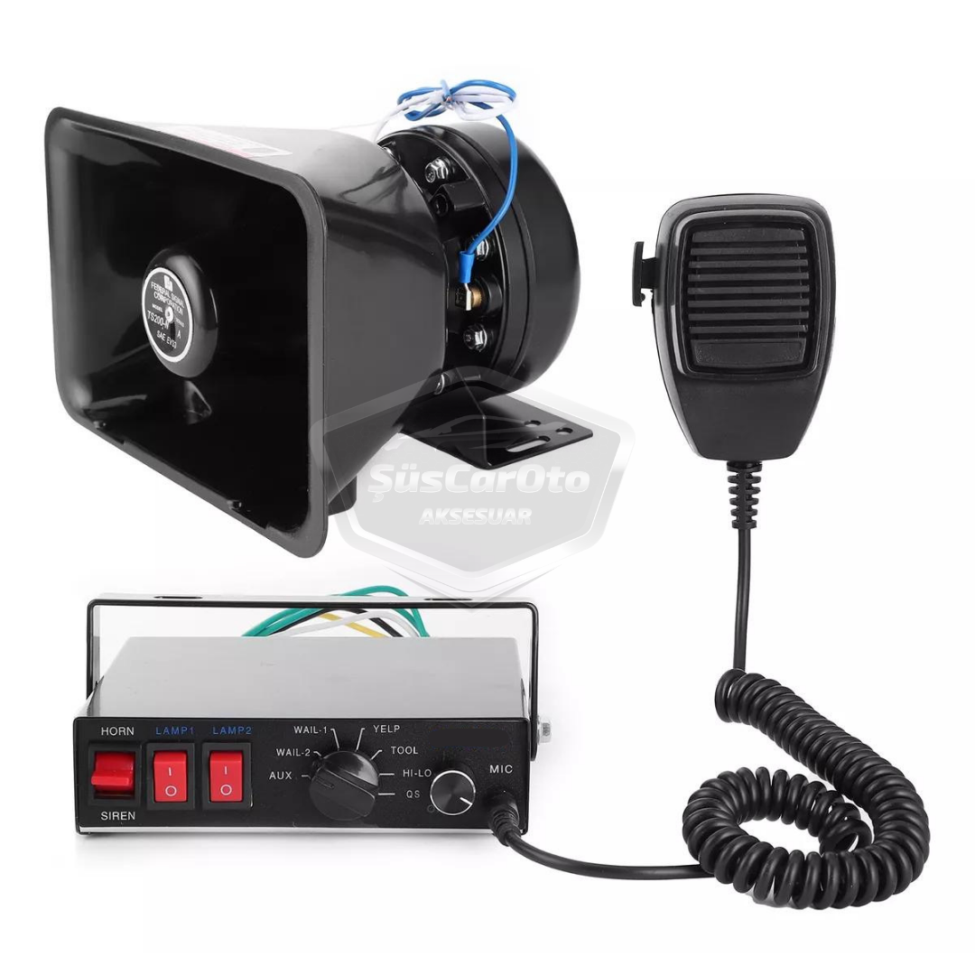 Sirena de policía profesional, sonido ajustable, sirena potente, bocina con megáfono y micrófono, metal 100W 12V/24V con salida de luz de advertencia