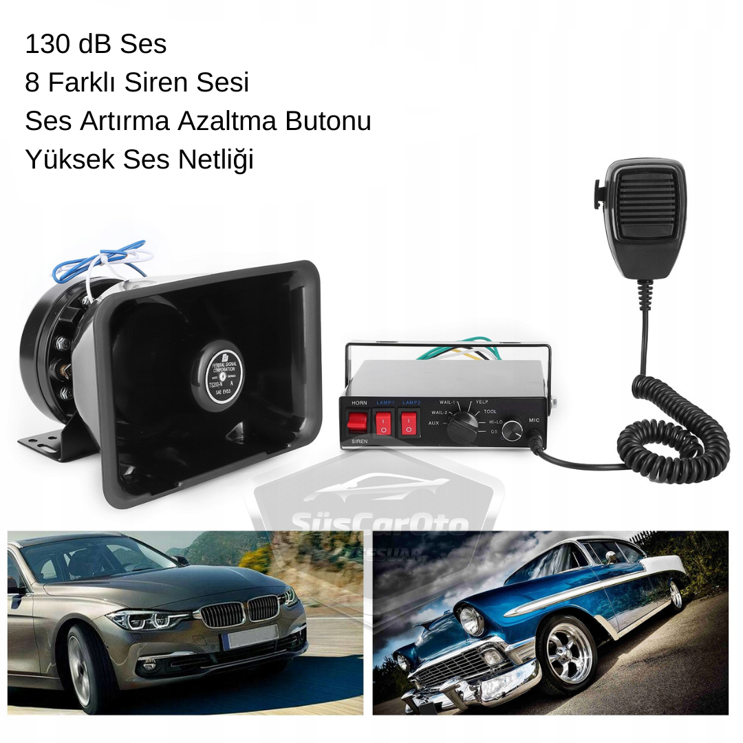 Sirena de policía profesional, sonido ajustable, sirena potente, bocina con megáfono y micrófono, metal 100W 12V/24V con salida de luz de advertencia