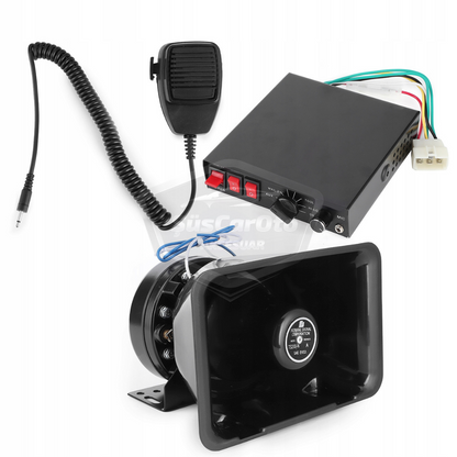 Sirena de policía profesional, sonido ajustable, sirena potente, bocina con megáfono y micrófono, metal 100W 12V/24V con salida de luz de advertencia