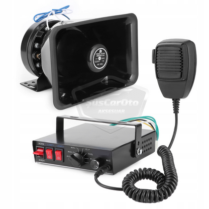 Sirena de policía profesional, sonido ajustable, sirena potente, bocina con megáfono y micrófono, metal 100W 12V/24V con salida de luz de advertencia