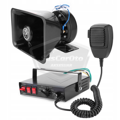 Sirena de policía profesional, sonido ajustable, sirena potente, bocina con megáfono y micrófono, metal 100W 12V/24V con salida de luz de advertencia