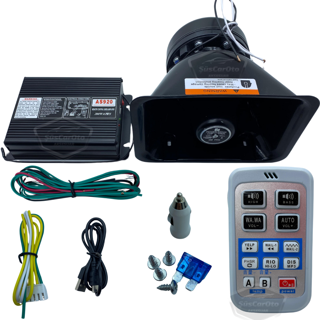 Sirena de policía profesional, sirena potente con control remoto inalámbrico, bocina, megáfono con micrófono, metal, 200W, 12V, AS920