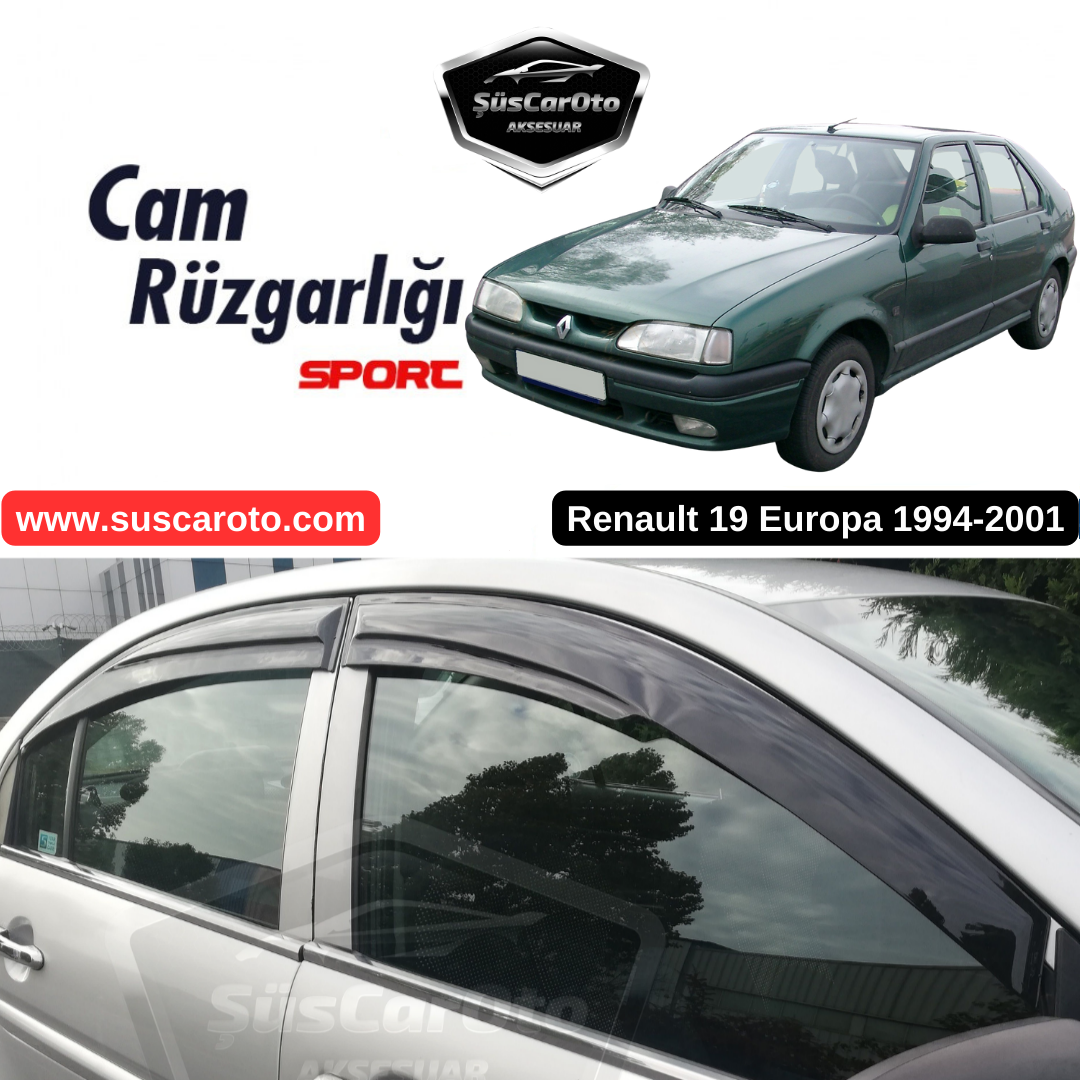 Renault 19 Europa 1994-2001 Juego de deflectores de viento Mugen para ventanas, negro piano, 4 unidades, importado