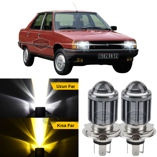 Renault 9-11 Broadway Fairway Spring Flash. Compatible con todos los chasis. Bombilla de faro con lente Led Xenon, doble color amarillo-blanco, efecto estroboscópico, lámpara Led CSP, luces altas y bajas, 2 piezas por juego.