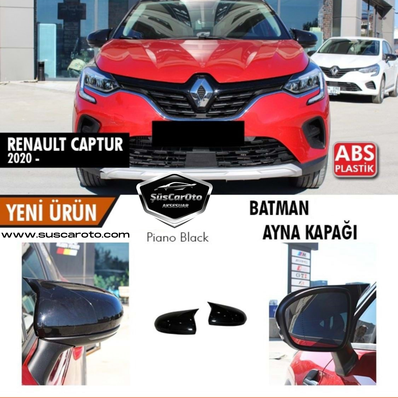 Renault Captur 2020 y posteriores, cubiertas de espejo retrovisor, diseño murciélago Batman, plástico ABS negro piano
