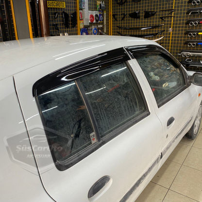 Kit de deflectores de ventanilla Mugen Piano Black de 4 piezas compatible con Renault Clio 2 Symbol Hb&Sedan 1998-2008 Importado