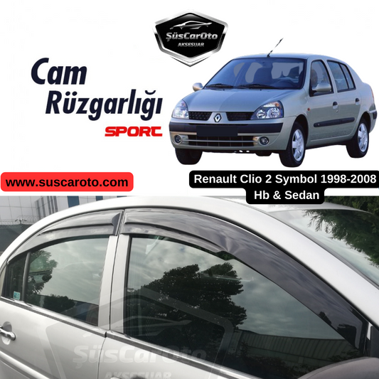 Kit de deflectores de ventanilla Mugen Piano Black de 4 piezas compatible con Renault Clio 2 Symbol Hb&Sedan 1998-2008 Importado