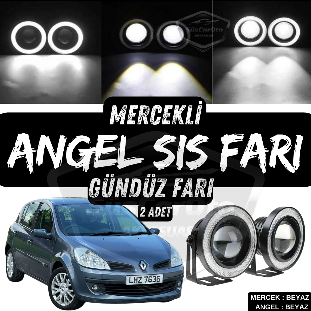 Renault Clio 3 2005-2013 Compatible Faro antiniebla Angel Eyes universal con lente, metal, impermeable, 76 mm, aro blanco, luz diurna, Angel Eyes, 2 unidades