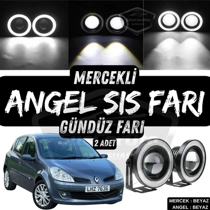 Renault Clio 3 2005-2013 Compatible Faro antiniebla Angel Eyes universal con lente, metal, impermeable, 76 mm, aro blanco, luz diurna, Angel Eyes, 2 unidades