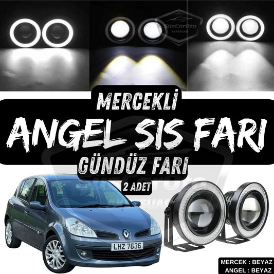 Renault Clio 3 2005-2013 Compatible Faro antiniebla Angel Eyes universal con lente, metal, impermeable, 76 mm, aro blanco, luz diurna, Angel Eyes, 2 unidades
