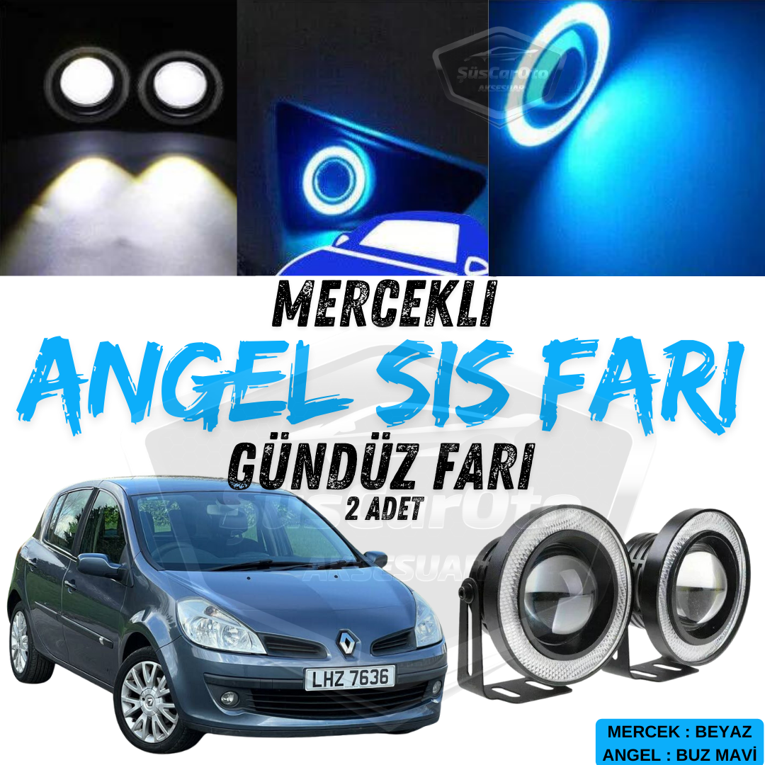 Renault Clio 3 2005-2013 Compatible Faro antiniebla universal Angel con lente, halo azul hielo impermeable de metal de 76 mm, luz diurna Angel Eyes, 2 unidades