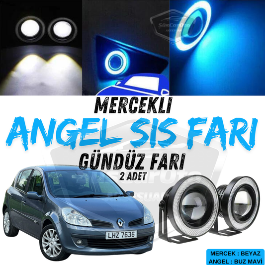Renault Clio 3 2005-2013 Compatible Faro antiniebla universal Angel con lente, halo azul hielo impermeable de metal de 76 mm, luz diurna Angel Eyes, 2 unidades