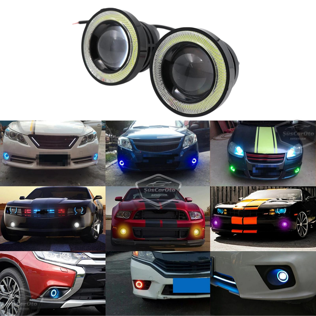 Faros antiniebla universales tipo Angel Eye con lente de metal impermeables de 76 mm con aro naranja para Renault Clio 3 2005-2013 (2 unidades)