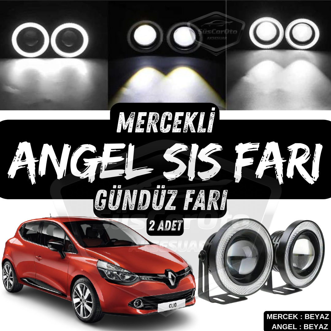 Renault Clio 4 2012-2020 Faros antiniebla universales con lente Angel Eyes de metal impermeable de 76 mm, halo blanco, luz diurna, 2 unidades