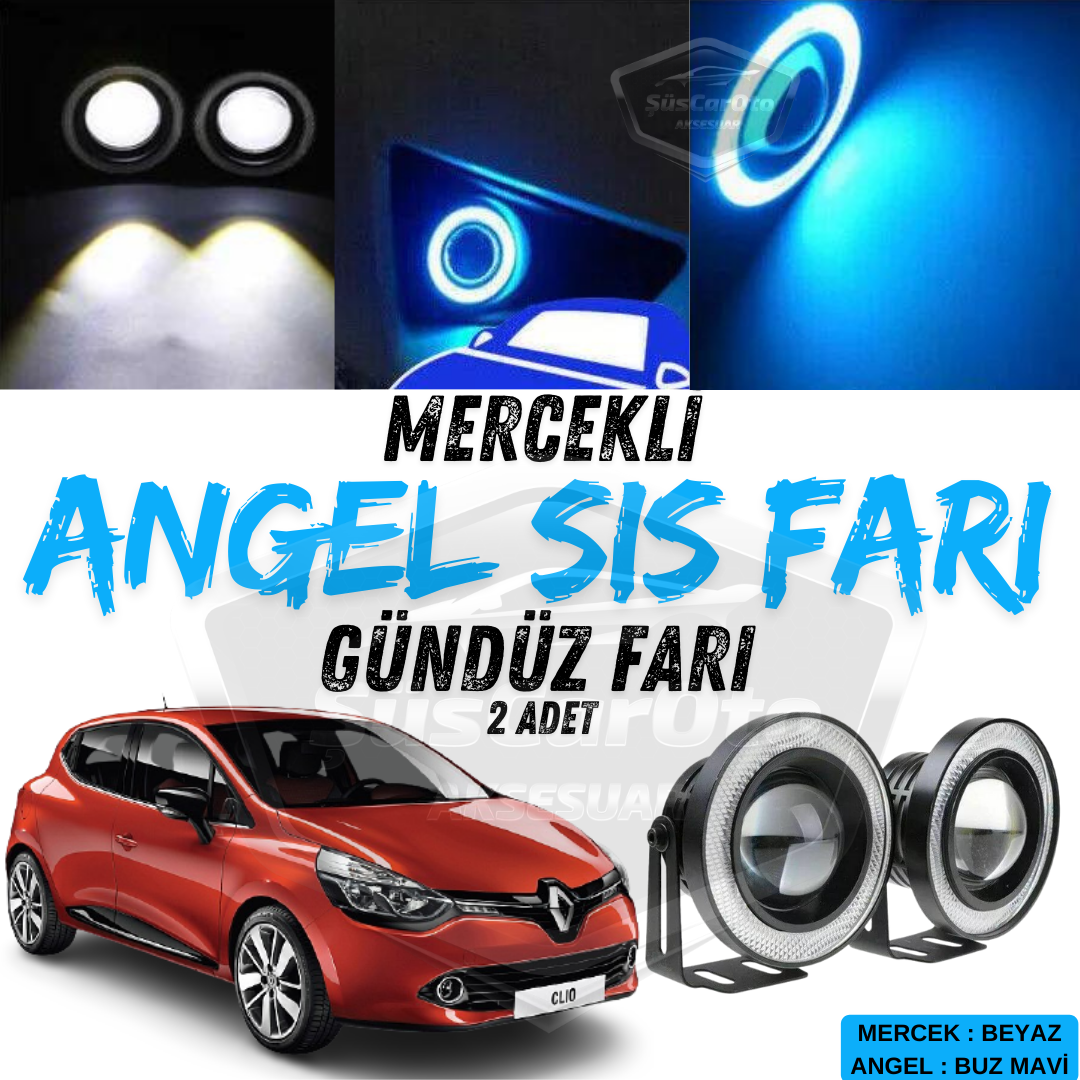 Faro antiniebla universal con lente de ángel para Renault Clio 4 2012-2020, impermeable de metal de 76 mm, con anillos de luz diurna color azul hielo, Angel Eyes, 2 unidades