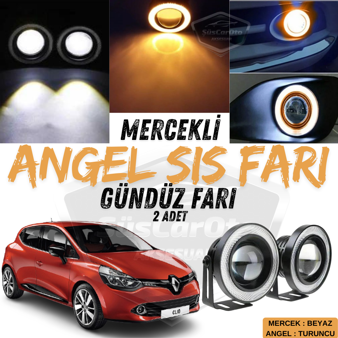 Renault Clio 4 2012-2020 Faros antiniebla universales con lente Angel Eyes de metal impermeable de 76 mm con aro naranja para luz diurna, 2 unidades