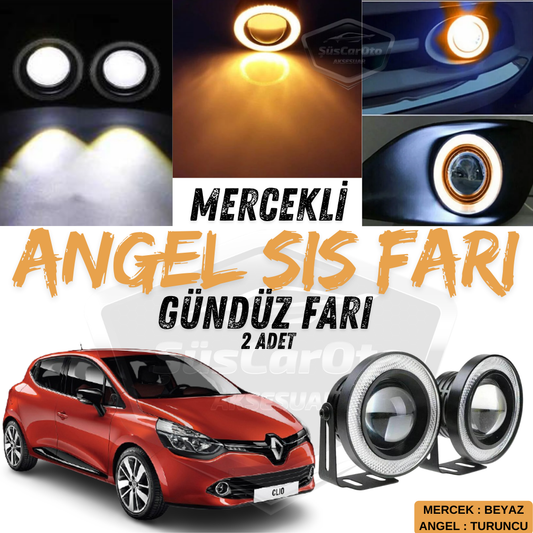 Renault Clio 4 2012-2020 Faros antiniebla universales con lente Angel Eyes de metal impermeable de 76 mm con aro naranja para luz diurna, 2 unidades