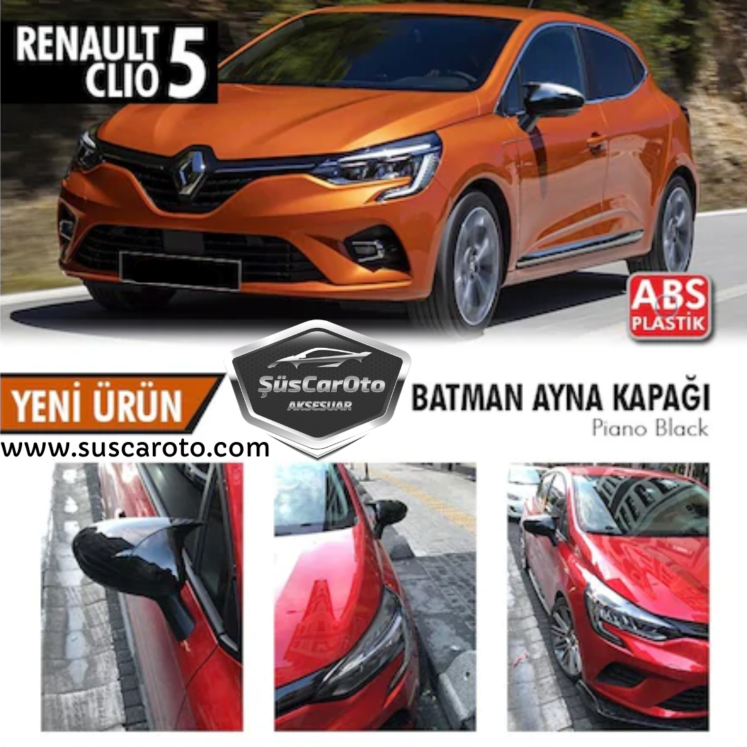 Tapa de espejo retrovisor de murciélago para Renault Clio 5 2019 en adelante, negro piano, plástico ABS