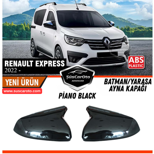 Renault Express 2022 Sonrası Uyumlu Batman Yarasa Ayna Kapağı Piano Black ABS Plastik Sağ Sol Takım