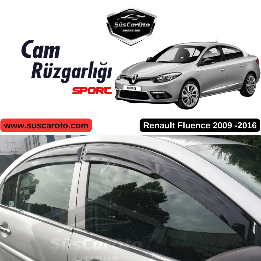 Renault Fluence 2009-2016 Juego de deflectores de ventana Mugen Piano Black 4 piezas, importado