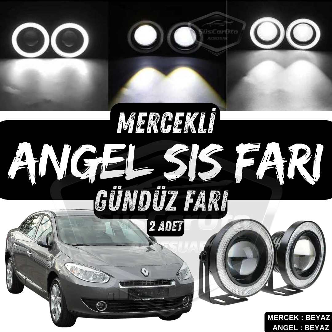 Renault Fluence 2009-2016 compatible, faro antiniebla universal con proyector Angel Eyes de 76 mm, halo blanco, metal impermeable, 2 unidades