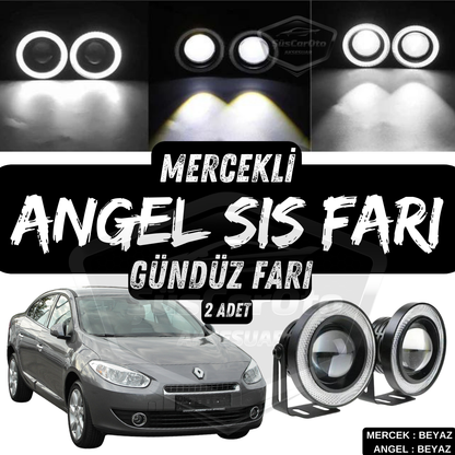 Renault Fluence 2009-2016 compatible, faro antiniebla universal con proyector Angel Eyes de 76 mm, halo blanco, metal impermeable, 2 unidades