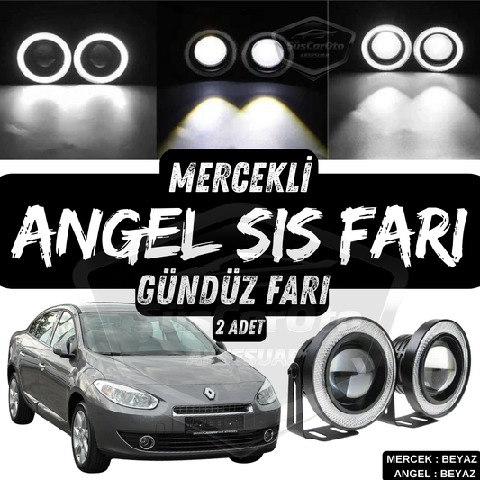 Renault Fluence 2009-2016 compatible, faro antiniebla universal con proyector Angel Eyes de 76 mm, halo blanco, metal impermeable, 2 unidades