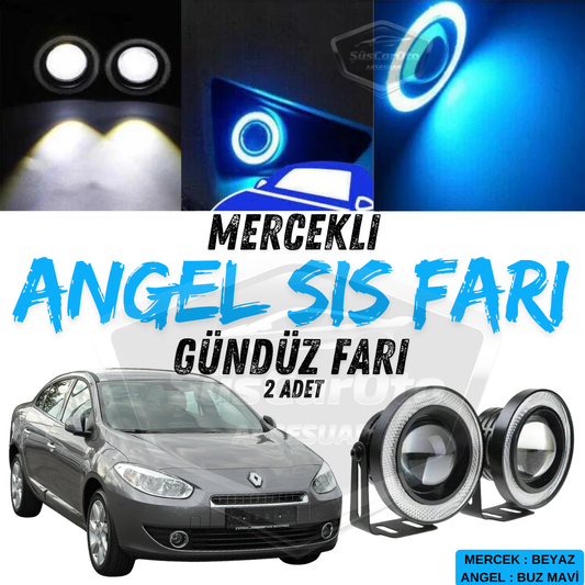Renault Fluence 2009-2016 compatible, faro antiniebla universal con proyector Angel Eyes, metal, impermeable, 76 mm, con aro azul hielo, luz diurna Angel Eyes, 2 unidades.