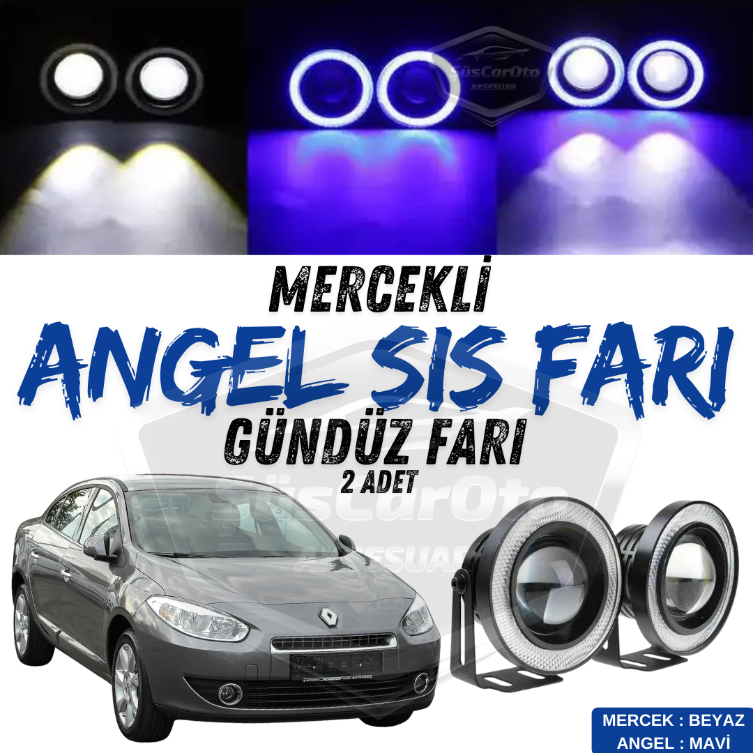 Faros antiniebla universales de lente Angel Eyes de 76 mm con aro azul y luz diurna, resistentes al agua, de metal, compatibles con Renault Fluence 2009-2016 (2 unidades)
