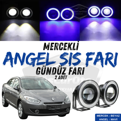 Faros antiniebla universales de lente Angel Eyes de 76 mm con aro azul y luz diurna, resistentes al agua, de metal, compatibles con Renault Fluence 2009-2016 (2 unidades)