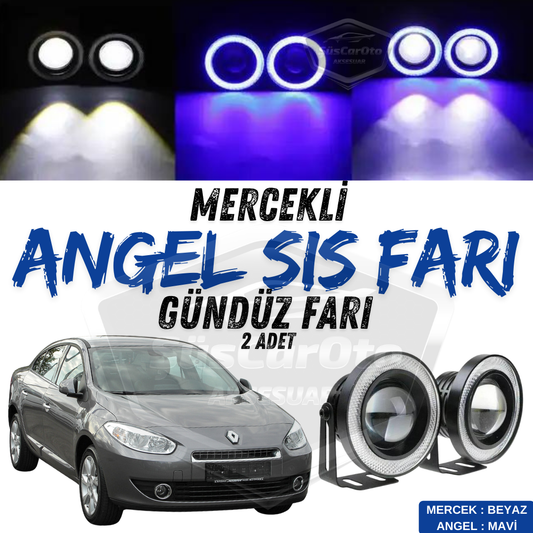 Faros antiniebla universales de lente Angel Eyes de 76 mm con aro azul y luz diurna, resistentes al agua, de metal, compatibles con Renault Fluence 2009-2016 (2 unidades)