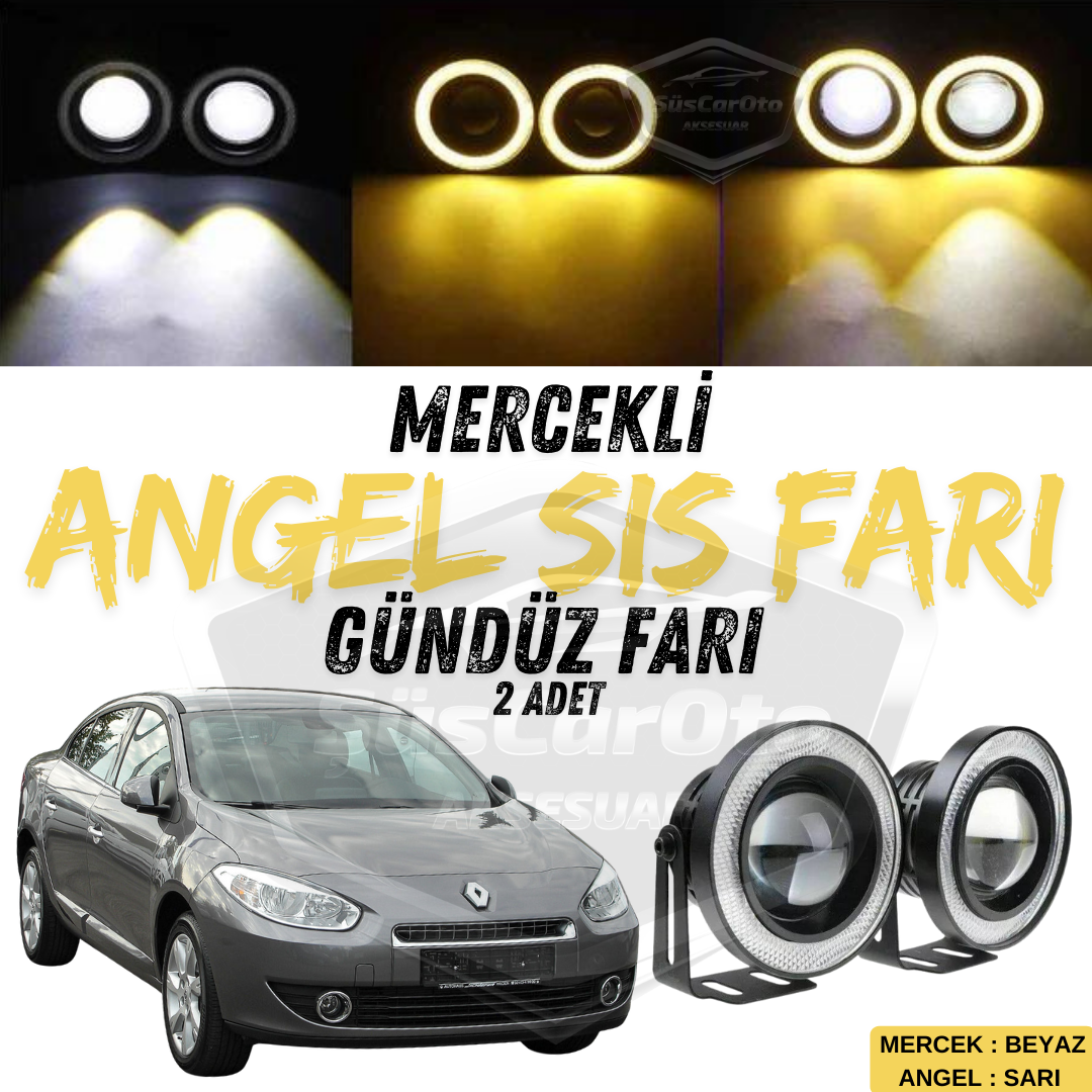 2 faros antiniebla de proyector universal con aros angel eyes de metal impermeables de 76 mm y aros amarillos compatibles con Renault Fluence 2009-2016