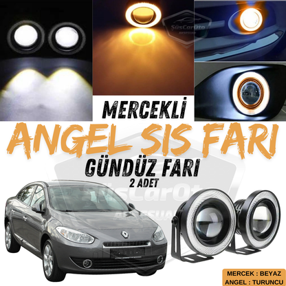 Renault Fluence 2009-2016 compatible, faro antiniebla universal con proyector tipo angel, metal, impermeable, 76 mm, con aro naranja, luz diurna, Angel Eyes, 2 unidades.
