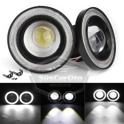 Renault Megane 2 2003-2008 compatible faro antiniebla universal con lente Angel, aro blanco impermeable de metal de 76 mm, luz diurna Angel Eyes, 2 unidades