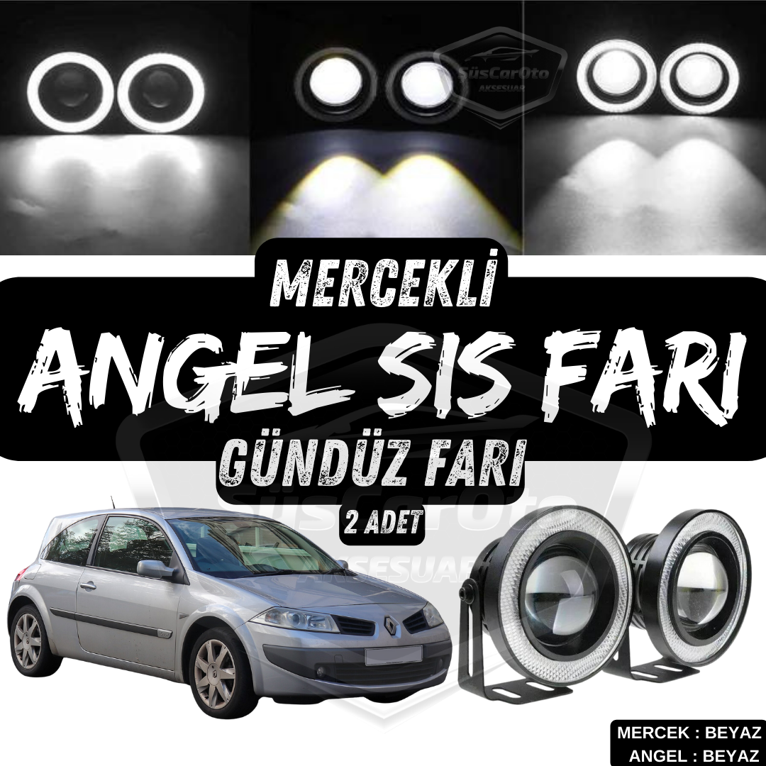 Renault Megane 2 2003-2008 compatible faro antiniebla universal con lente Angel, aro blanco impermeable de metal de 76 mm, luz diurna Angel Eyes, 2 unidades