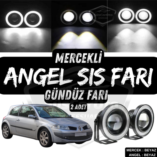 Renault Megane 2 2003-2008 compatible faro antiniebla universal con lente Angel, aro blanco impermeable de metal de 76 mm, luz diurna Angel Eyes, 2 unidades