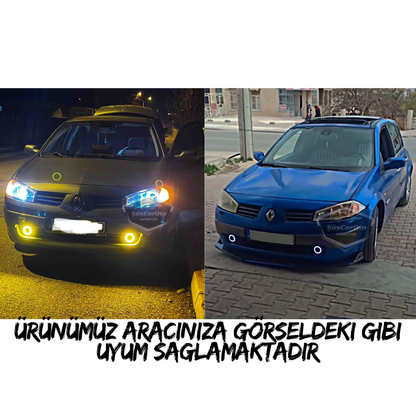 Renault Megane 2 2003-2008 compatible faro antiniebla universal con lente Angel, aro de luz diurna Angel Eyes de metal impermeable de 76 mm azul hielo, 2 unidades.