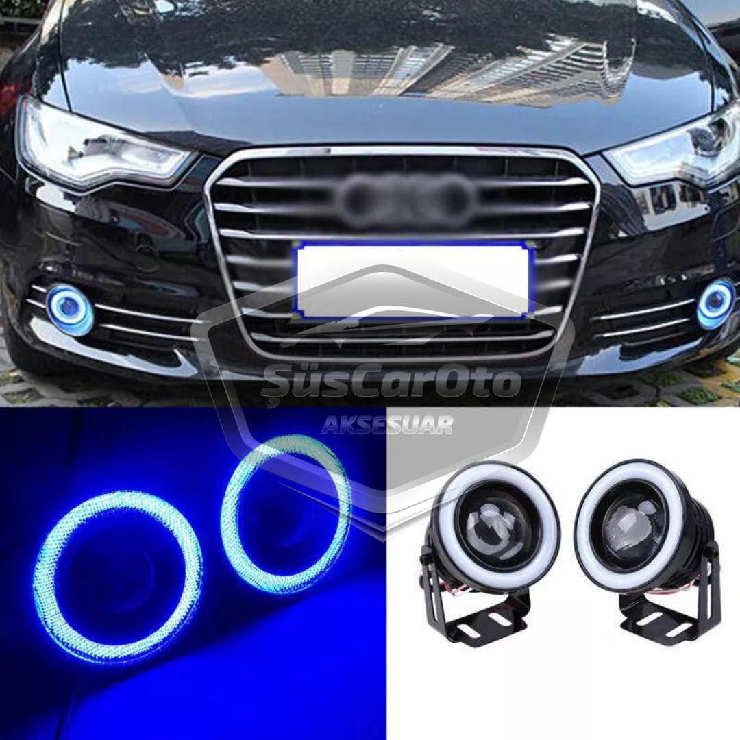 Renault Megane 2 2003-2008 compatible faro antiniebla universal con lente Angel, aro de luz diurna Angel Eyes de metal impermeable de 76 mm azul hielo, 2 unidades.