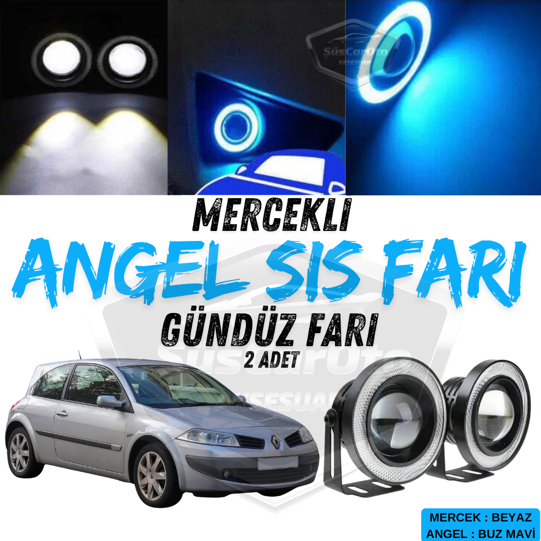 Renault Megane 2 2003-2008 compatible faro antiniebla universal con lente Angel, aro de luz diurna Angel Eyes de metal impermeable de 76 mm azul hielo, 2 unidades.