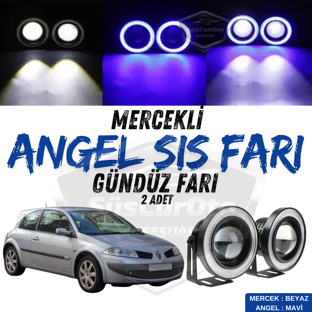 Faros antiniebla universales con lente Angel Eyes de 76 mm, a prueba de agua, con aro azul, luz diurna, compatibles con Renault Megane 2 2003-2008, 2 unidades