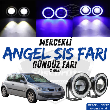 Faros antiniebla universales con lente Angel Eyes de 76 mm, a prueba de agua, con aro azul, luz diurna, compatibles con Renault Megane 2 2003-2008, 2 unidades