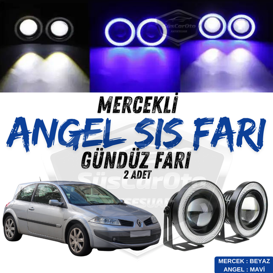 Faros antiniebla universales con lente Angel Eyes de 76 mm, a prueba de agua, con aro azul, luz diurna, compatibles con Renault Megane 2 2003-2008, 2 unidades
