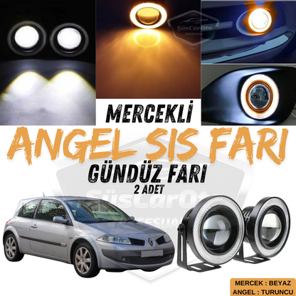 Renault Megane 2 2003-2008 faros antiniebla universales con lente de ojo de ángel de metal, impermeables, 76 mm, luz diurna con anillo naranja, ojos de ángel, 2 unidades