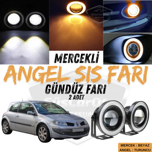 Renault Megane 2 2003-2008 faros antiniebla universales con lente de ojo de ángel de metal, impermeables, 76 mm, luz diurna con anillo naranja, ojos de ángel, 2 unidades